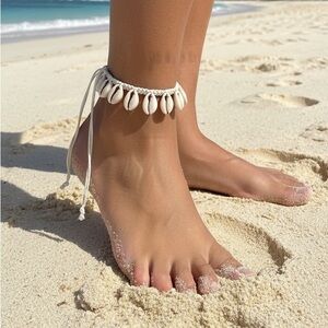 Handmade Cowrie Shell Macrame Anklet – Natural Cord Adjustable Beach Jewelry